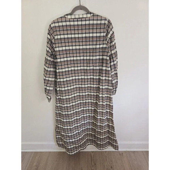 Just Female Anthropologie Midi Soon Plaid Taupe Organic Cotton Dress 36 Small S - Picture 9 of 12